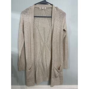 Pink Rose Open Knit Cardigan | Size XS | Beige | Boho Lightweight